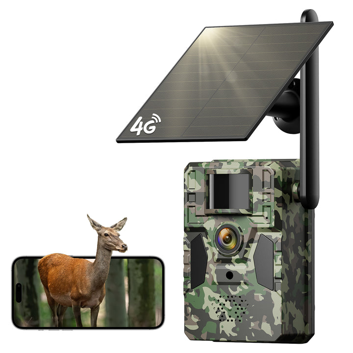 Conico 4G LTE Cellular Solar Trail Camera, 2K HD Hunting Game Camera with Night Vision, Wildlife Deer Camera, Waterproof Farm Security Camera