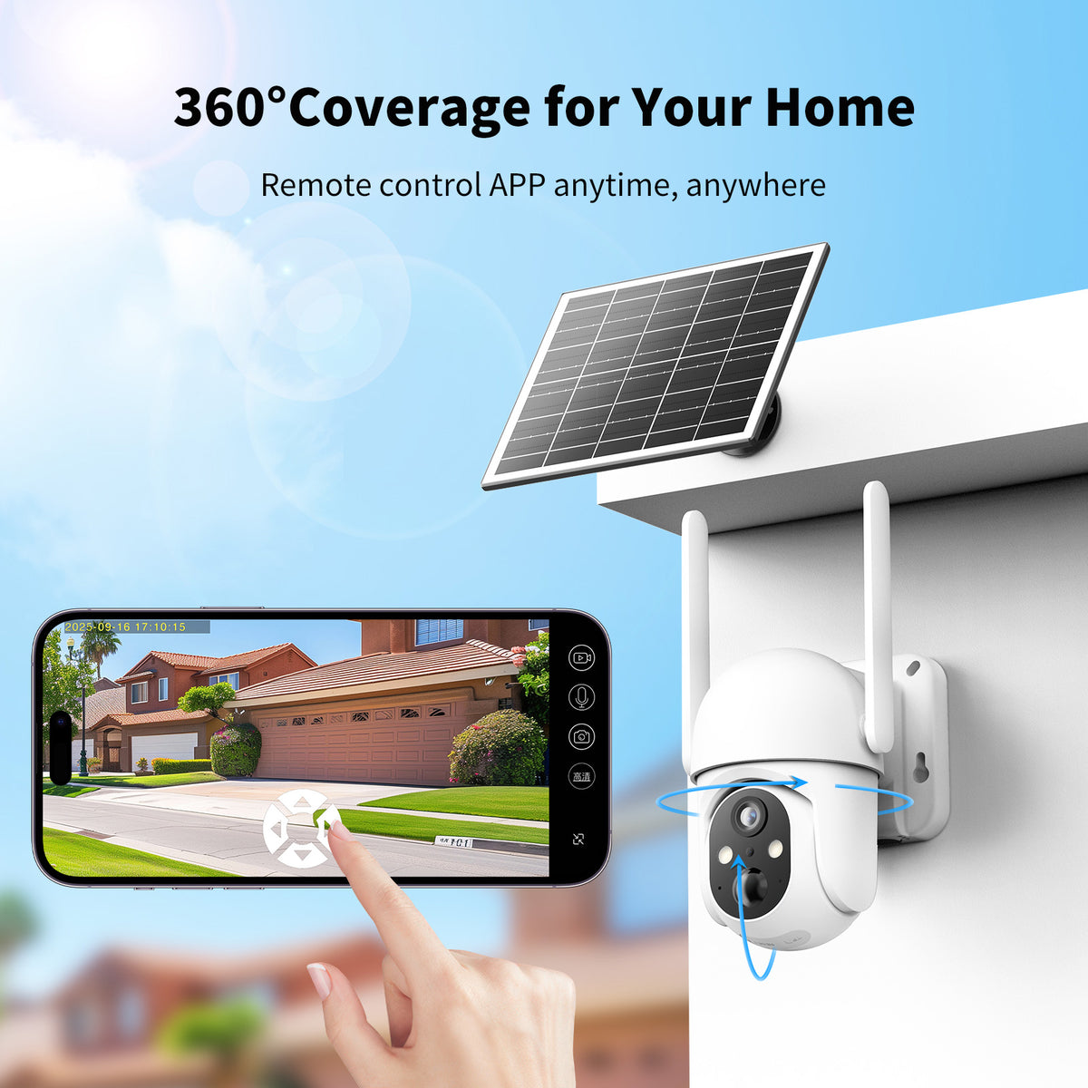 Conico 4G LTE Solar Security Camera, Wireless Outdoor Cellular PTZ 360