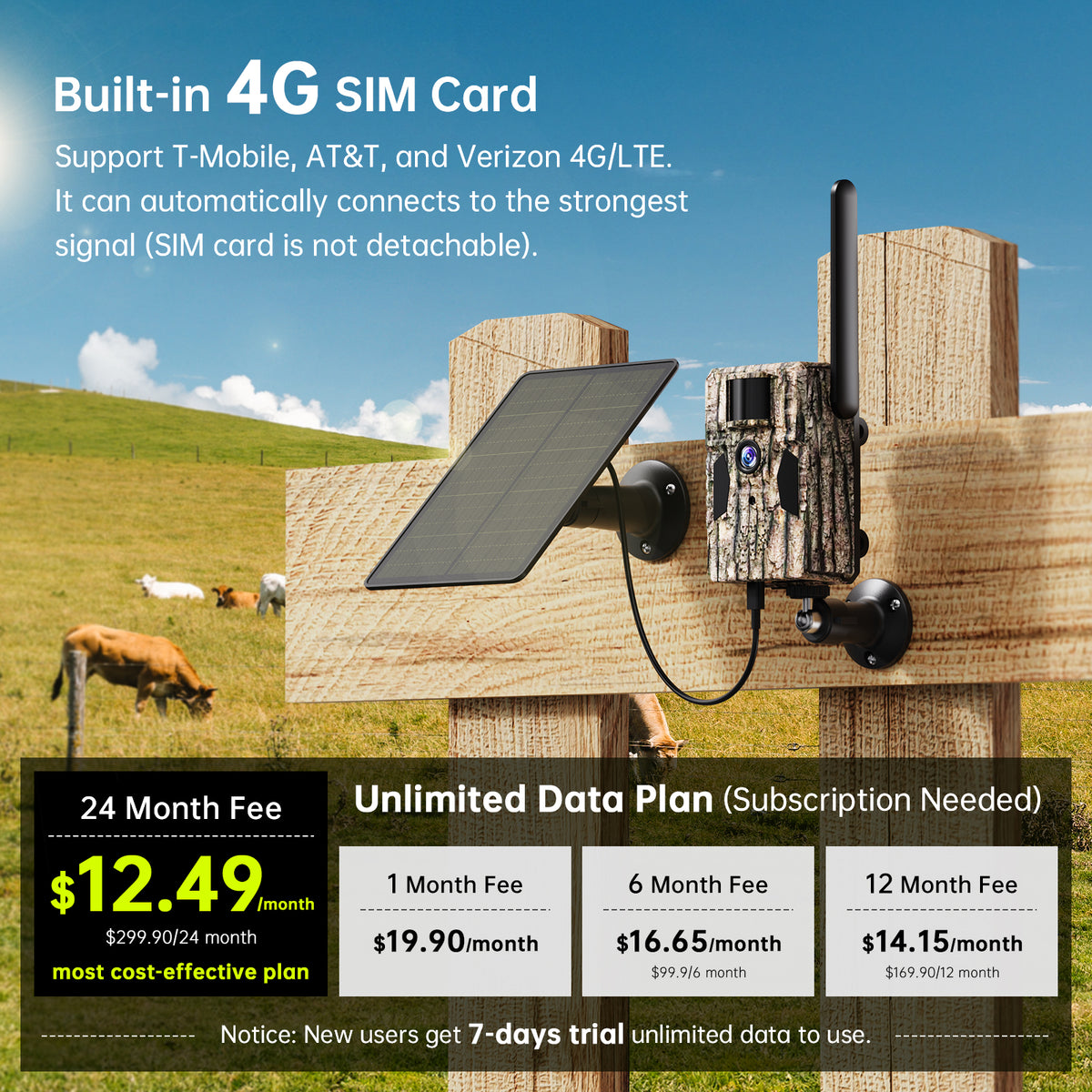Conico 4G LTE Cellular Trail Camera, Upgraded 48MP Solar Hunting Camer